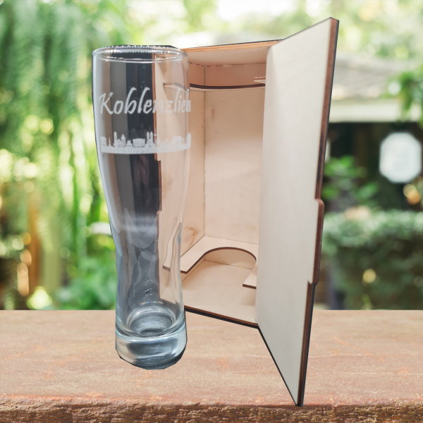 Weizenbierglas m. Gravur u. Holzverp.  TIPP! (Mengenstaffel beachten)